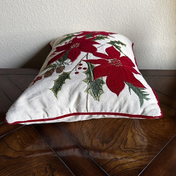 Secret Celebrity Throw Pillow‎ Decor Poinsettia Christmas Down Filled 16" x 12" - Picture 7 of 12